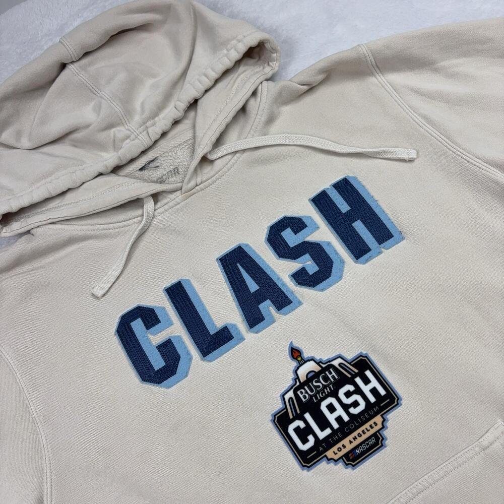 Busch Clash Sweatshirt Mens L Beige NASCAR Auto Racing Hooded Pullover